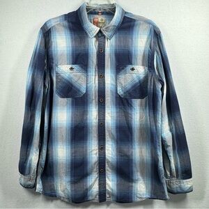 Ruff‎ Hewn Shirt Mens Large Blue Plaid Long Sleeve Button Up Pockets Collard